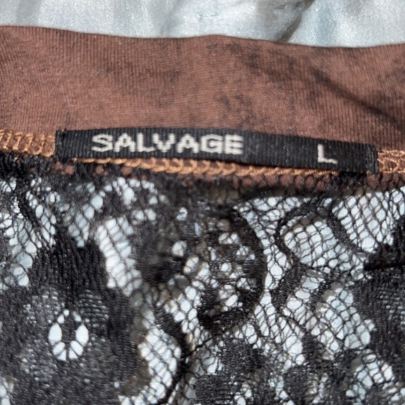 SALVAGE Brown Front Lace-up Mesh Back Dress Rhinestone Embellishments Large - Picture 10 of 10